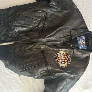 Disney Black Leather Bomber Jacket with Embroidered Mickey Patch